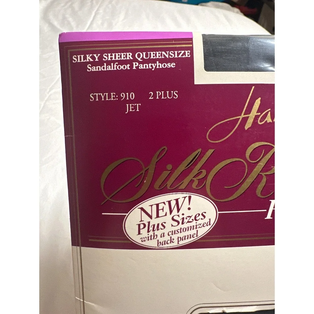 Hanes Silk Reflections Plus Size Pantyhose 910 Jet Black 2 Plus Sandalfoot VTG